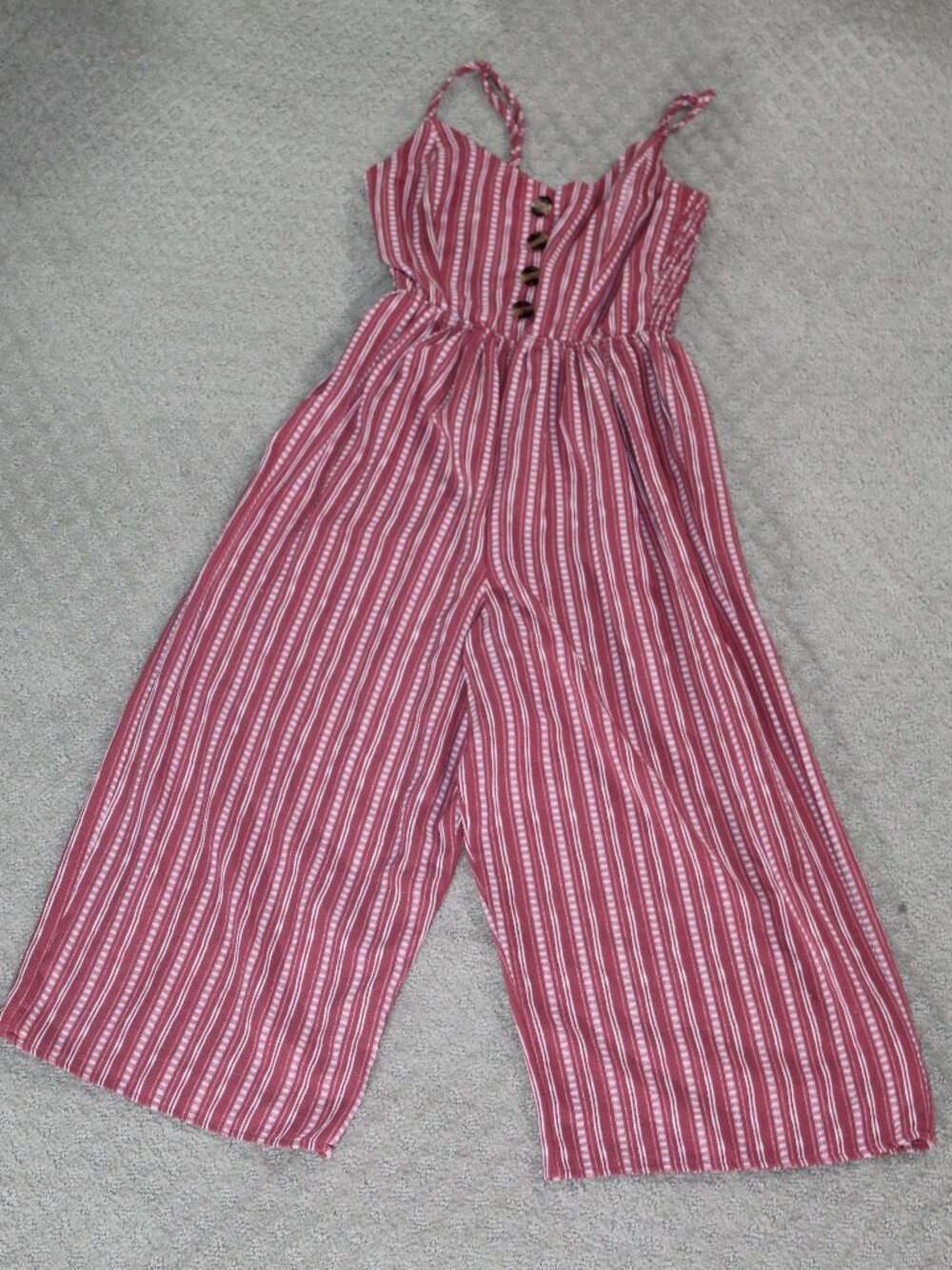 J for Justify Sz S Salmon Striped Spaghetti Strap Smocked Back Loose Pantsuit